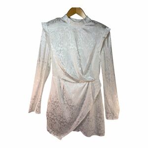 Nasty Gal White Floral Satin Mini Dress 6 Bridal Bachelorette Long Sleeve Tulip